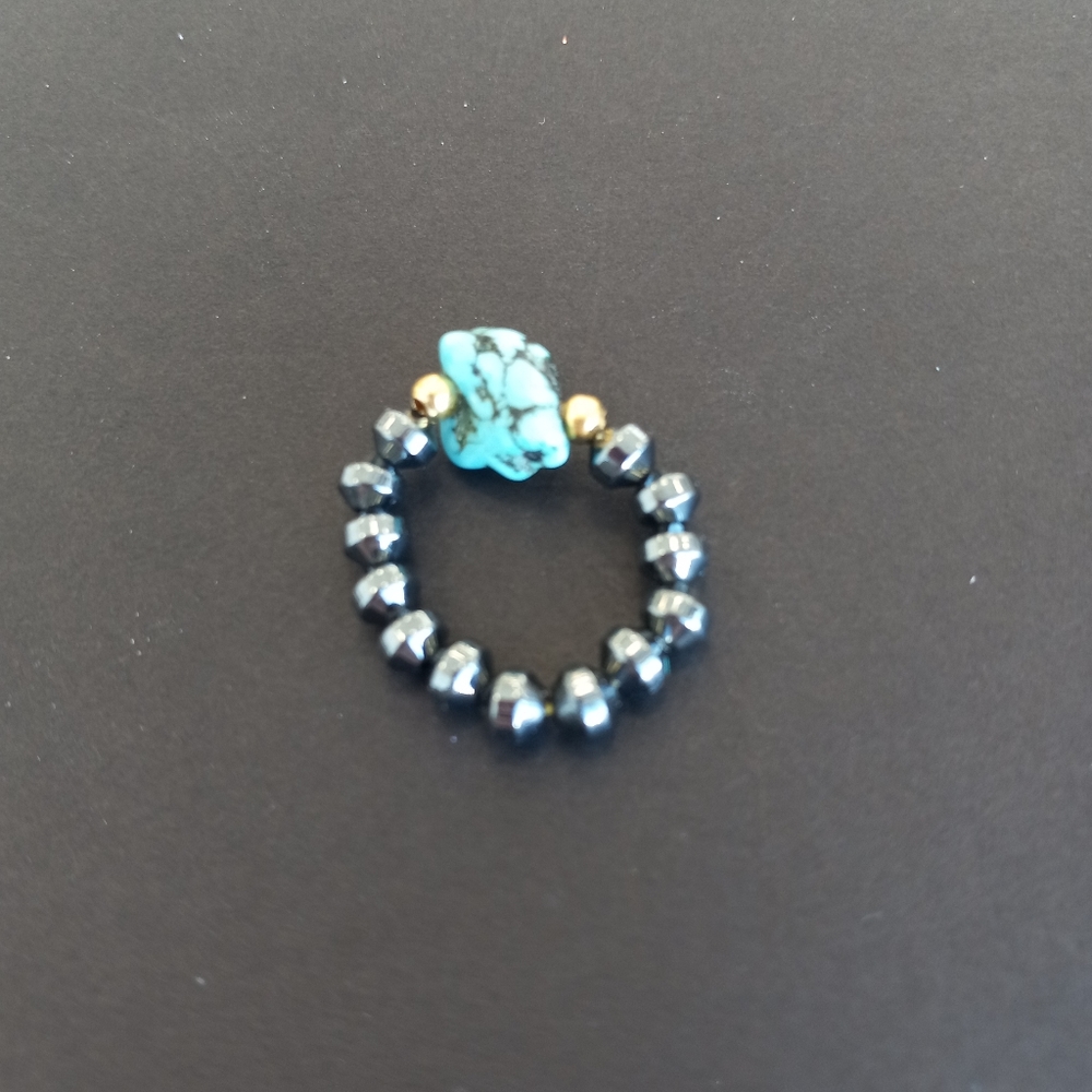 Turquoise & Hematite Beaded Ring
